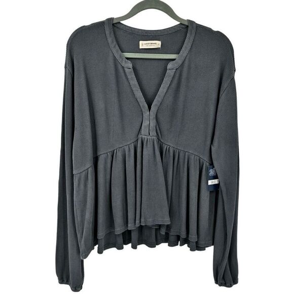 Lucky Brand Tops - Lucky Brand Waffle Knit High-Low Long Sleeve Cotton Top Gray Small NWT